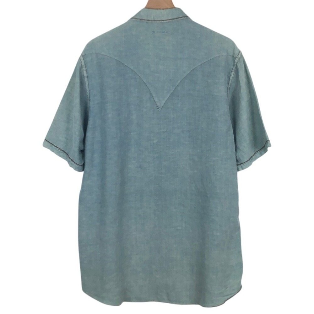RYAN MICHAEL Silk Linen Western Snap Shirt Men's L Morning Sky Blue S/S - Picture 2 of 14